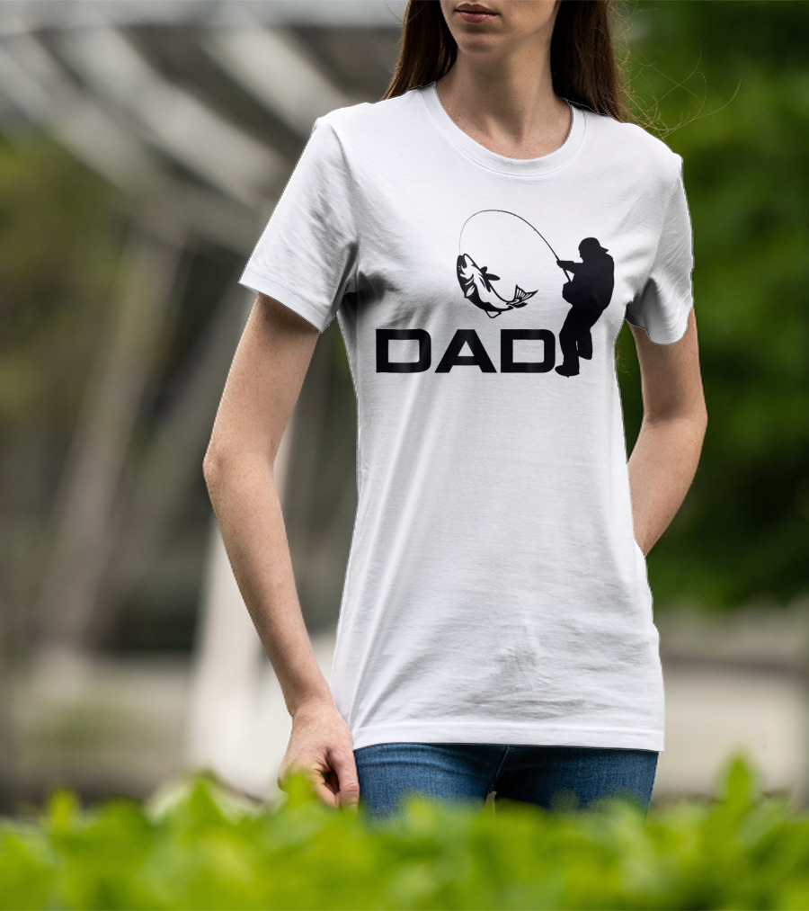 Dad Fishing Fisherman Silhouette Catching Fish 031 T-Shirt
