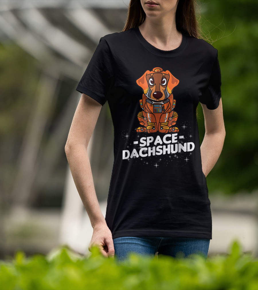 Space Dachshund In Orange Spacesuit With Stars T-Shirt