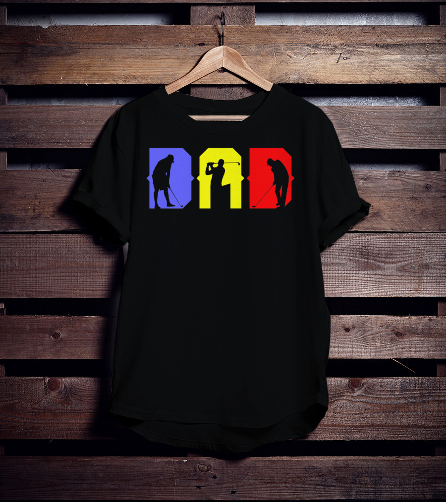 Dad Cool Golf Silhouette Blue Yellow Red T-Shirt