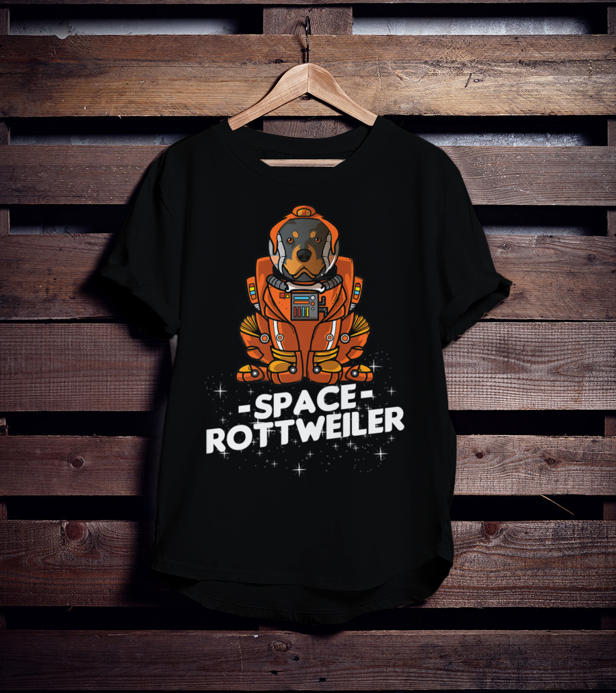 Space Rottweiler In Orange Space Suit With Stars T-Shirt