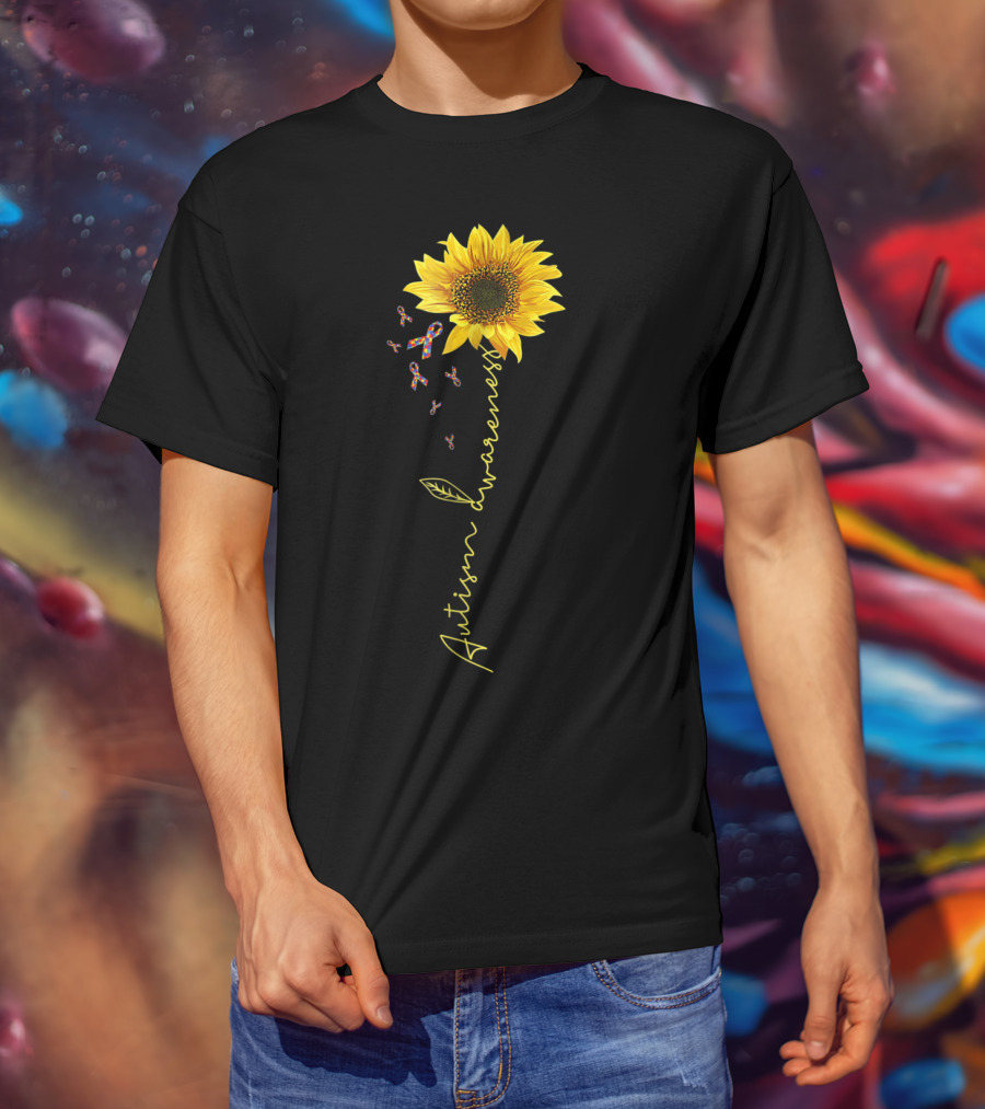 Autism Awareness Sunflower Puzzle Ribbon Kids69 T-Shirt
