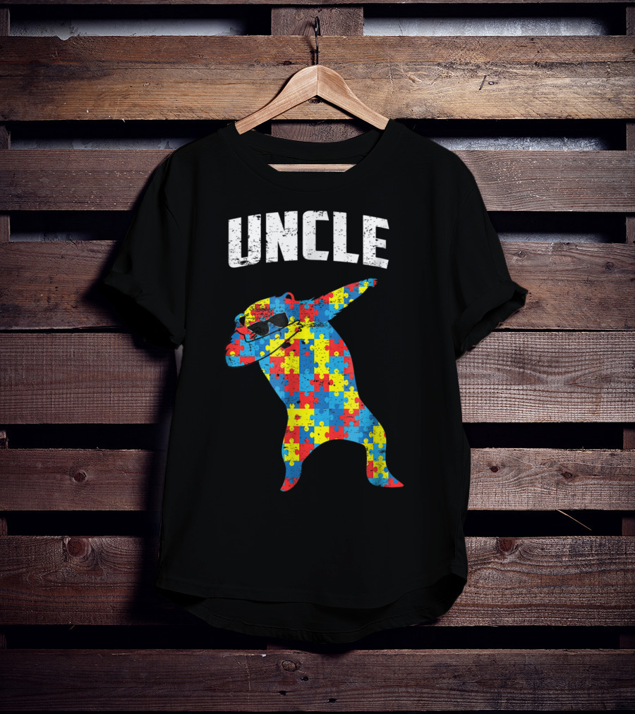 UNCLE Bear Dabbing Puzzle Glasses Autism Mom Dad T-Shirt