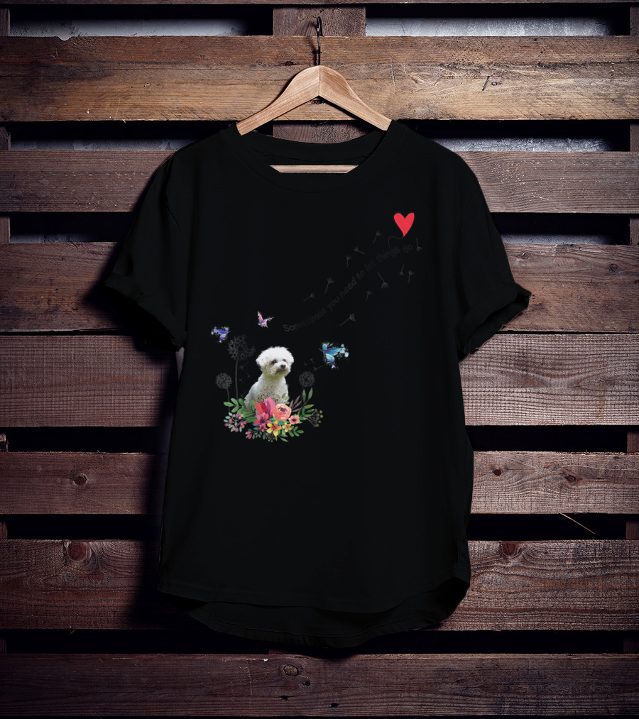 Bichon Frise Let Things Go Kids68 Butterfly Flowers Heart T-Shirt