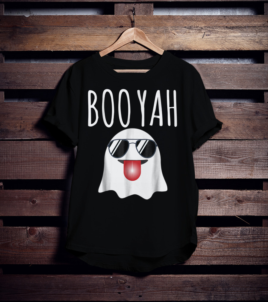 BOO YAH Funny Halloween Dad Ghost With Sunglasses And Tongue Out T-Shirt