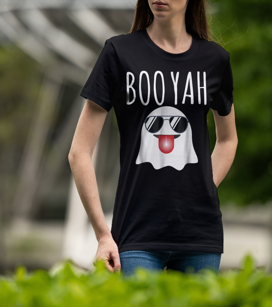 BOO YAH Funny Halloween Dad Ghost With Sunglasses And Tongue Out T-Shirt