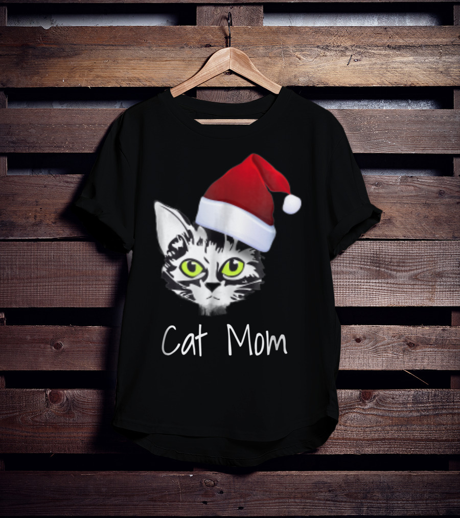 Cat Mom Christmas Santa Hat From Dad Son Daughter80 T-Shirt
