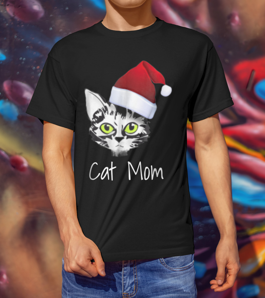 Cat Mom Christmas Santa Hat From Dad Son Daughter80 T-Shirt