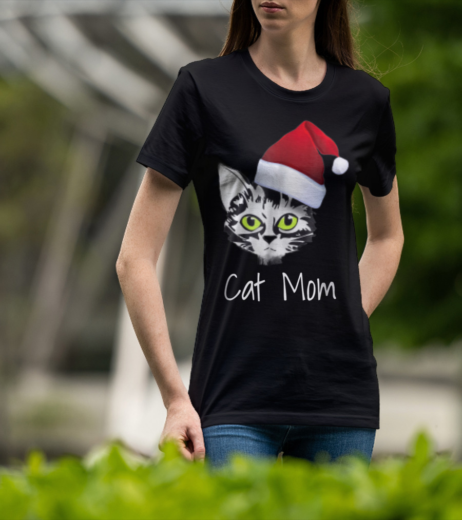 Cat Mom Christmas Santa Hat From Dad Son Daughter80 T-Shirt