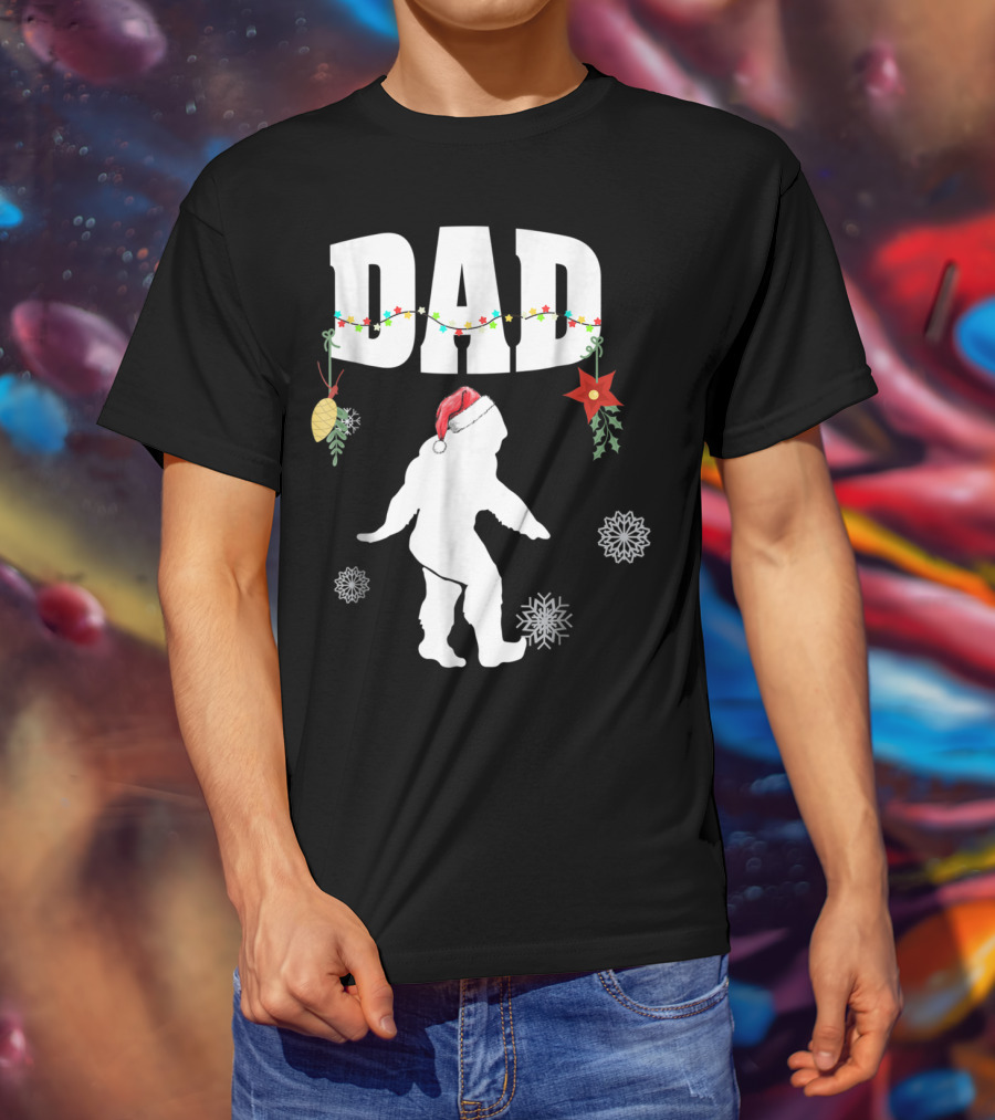 Dad Bigfoot Santa Christmas Family Matching T-Shirt