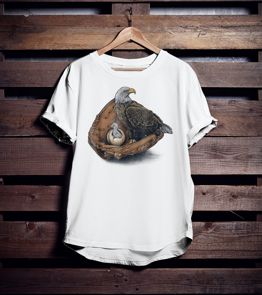American Baseball Bald Eagle With Glove And Baseball Nestling Kids11 T-Shirt