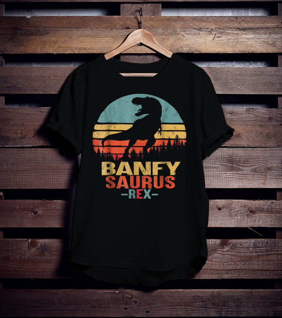 Banfysaurus Rex Dinosaur Men Dad36 Retro Sunset T-Shirt