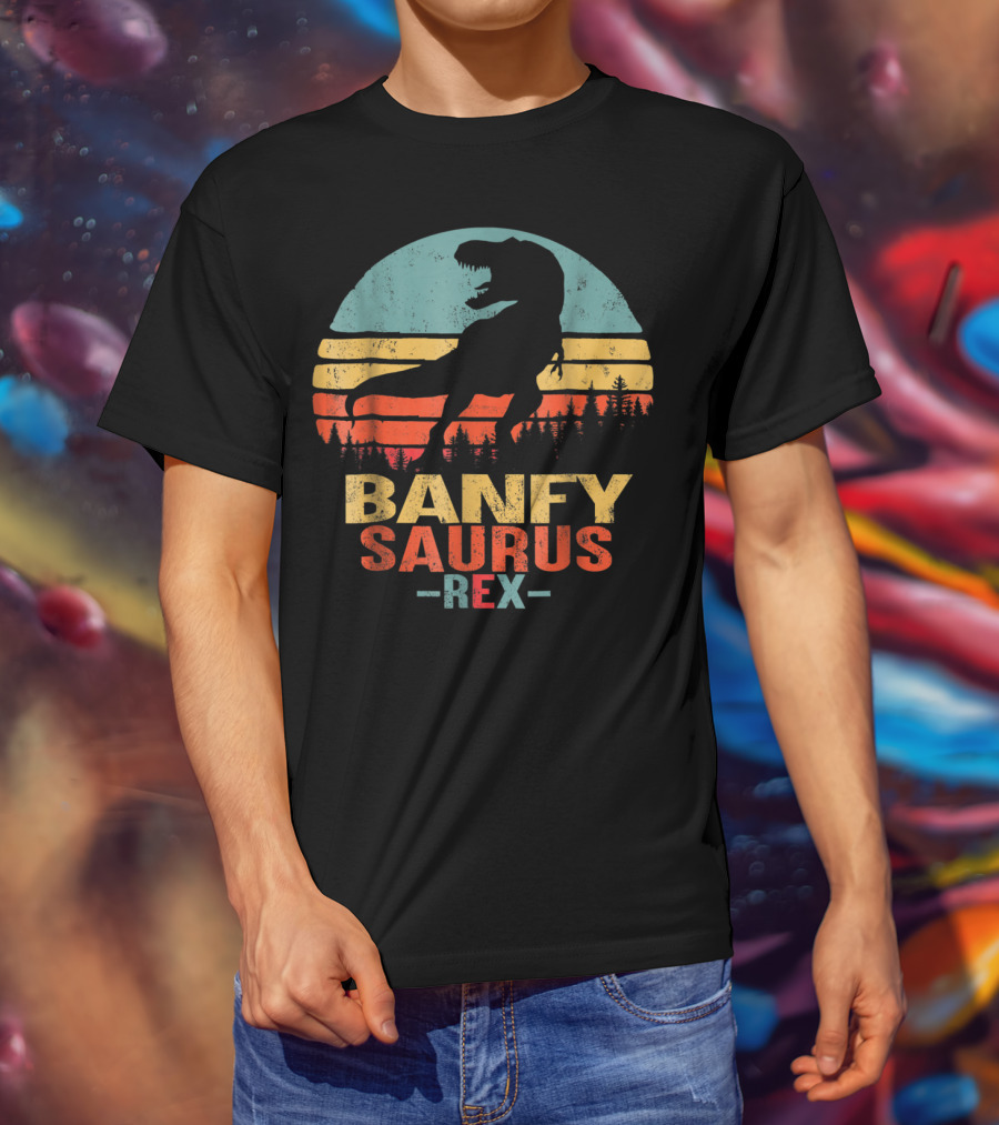 Banfysaurus Rex Dinosaur Men Dad36 Retro Sunset T-Shirt