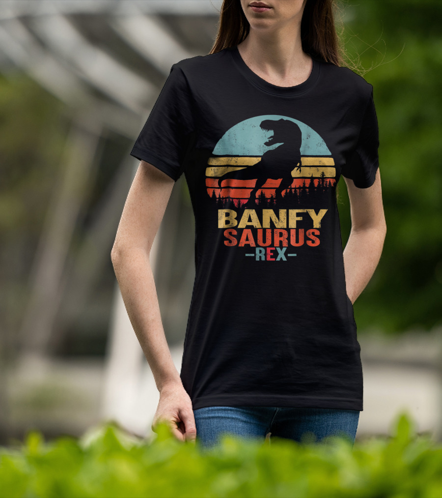 Banfysaurus Rex Dinosaur Men Dad36 Retro Sunset T-Shirt