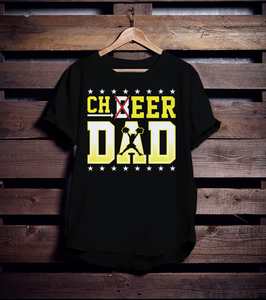 Cheer Dad Beer Dad Bold Text Stars Pom-Pom T-Shirt