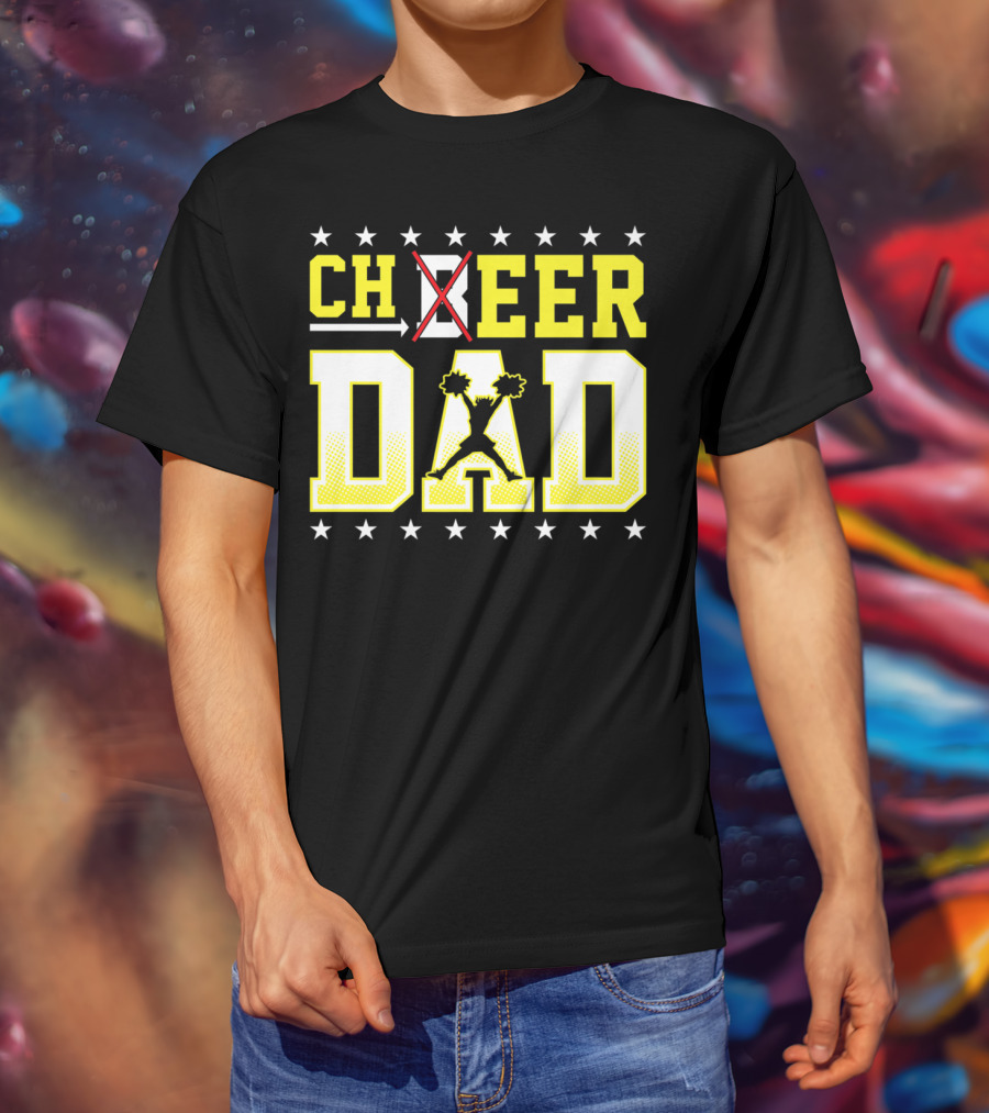 Cheer Dad Beer Dad Bold Text Stars Pom-Pom T-Shirt