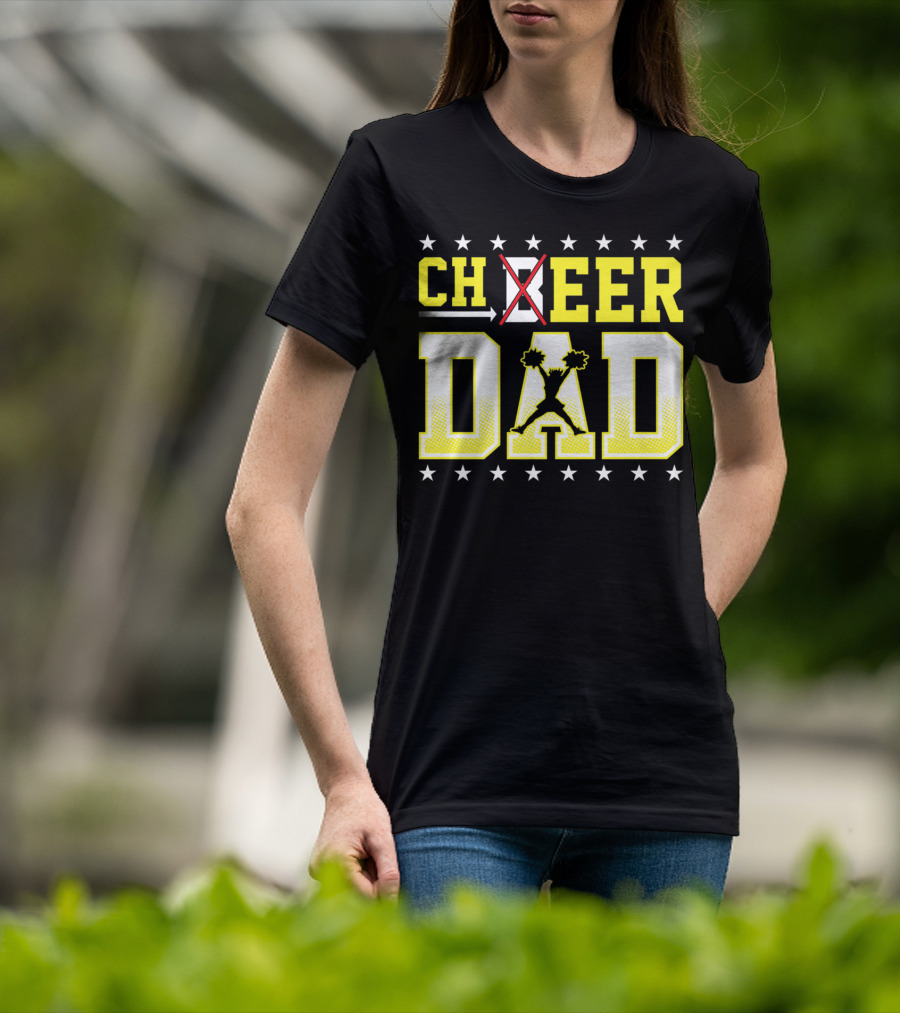 Cheer Dad Beer Dad Bold Text Stars Pom-Pom T-Shirt