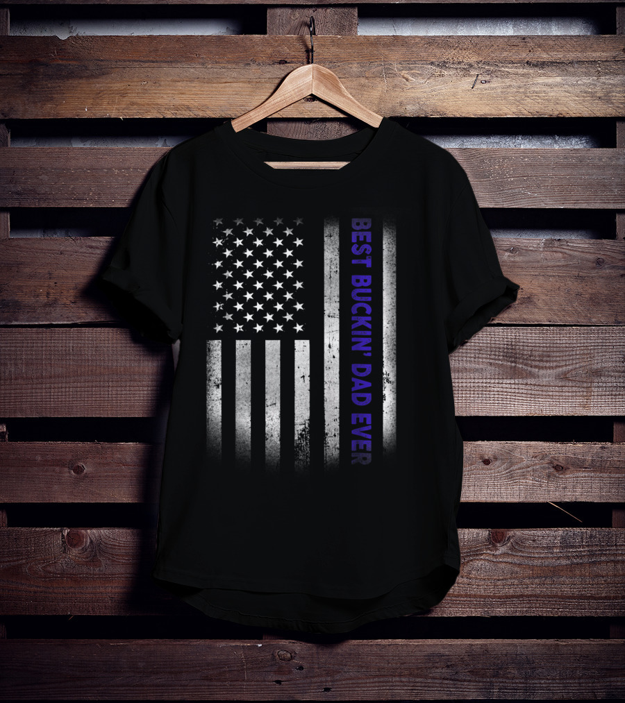 BEST BUCKIN DAD EVER American Flag Thin Blue Line T-Shirt