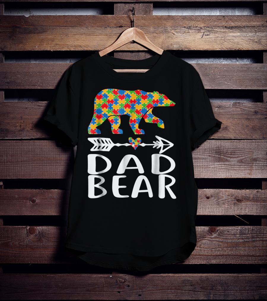 Autism Awareness Bear Puzzle Dad Arrow Heart Family T-Shirt