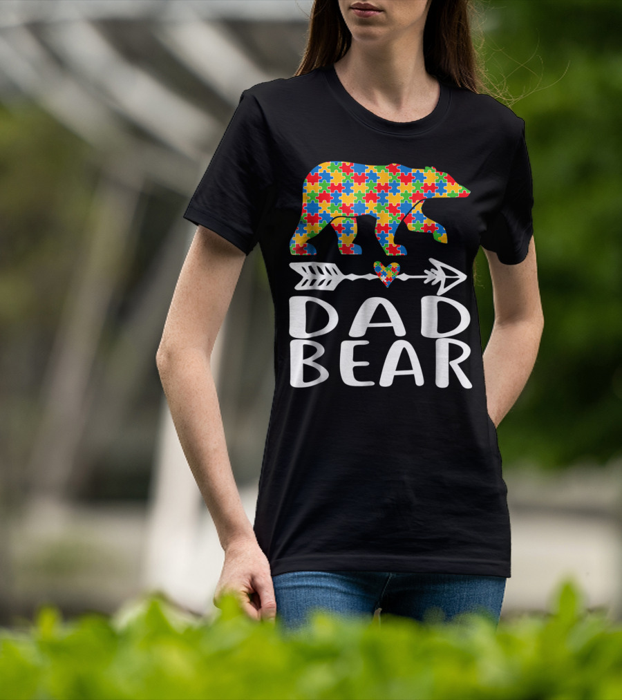 Autism Awareness Bear Puzzle Dad Arrow Heart Family T-Shirt