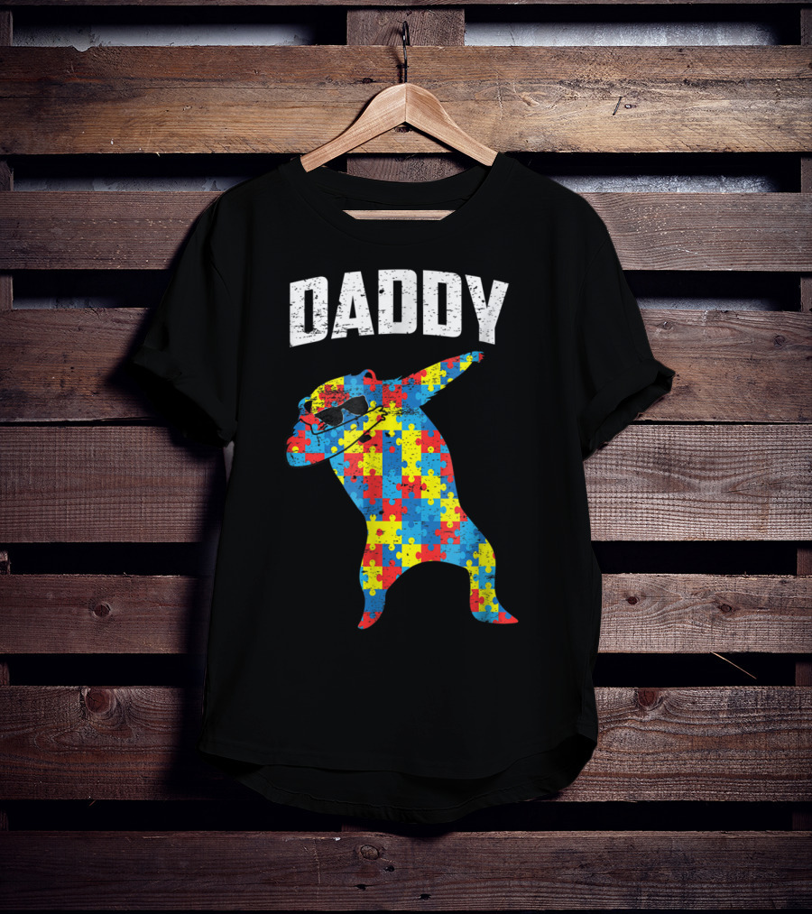 Daddy Bear Autism Puzzle Pattern Dabbing Glasses T-Shirt