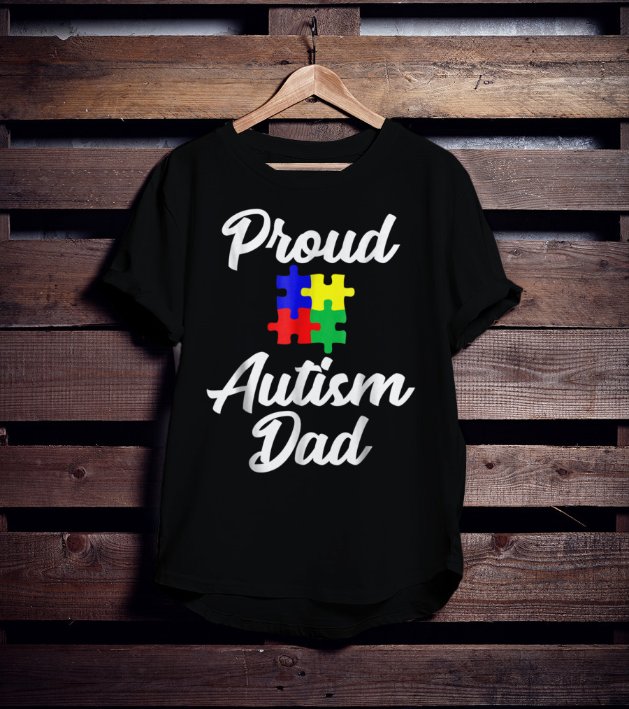 Proud Autism Dad Puzzle Support Men Grandpa Papa T-Shirt