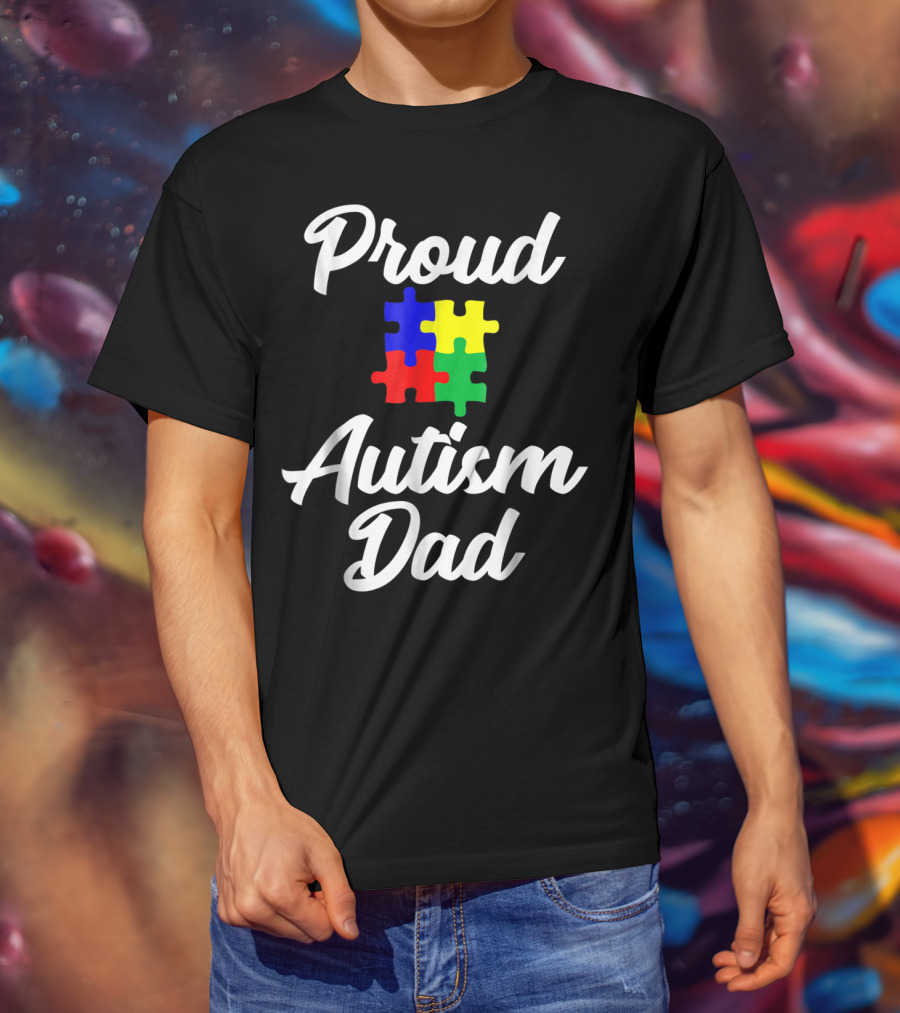 Proud Autism Dad Puzzle Support Men Grandpa Papa T-Shirt
