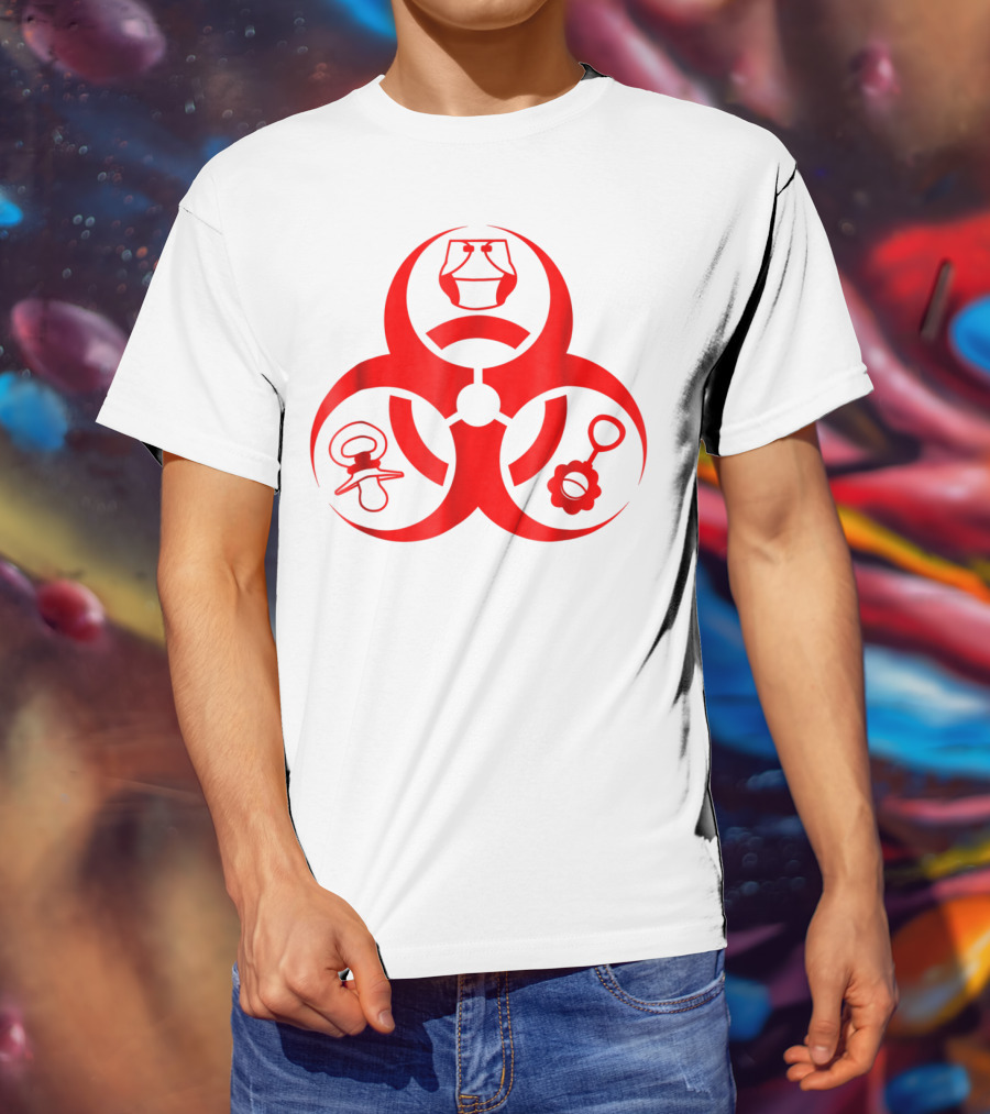 Biohazard Symbol Diaper New Dad Funny First Time Dad Pacifier Rattle T-Shirt