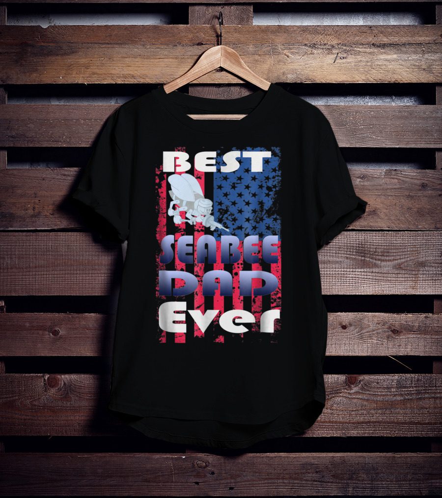 Best Seabee Dad Ever American Flag Bee Mascot T-Shirt