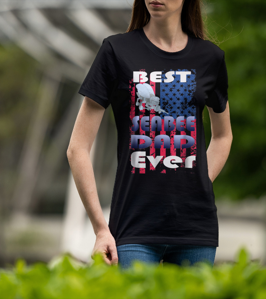 Best Seabee Dad Ever American Flag Bee Mascot T-Shirt