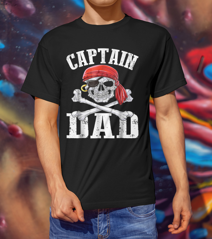 Captain Dad Skull Crossbones Red Bandana Pirate Image T-Shirt