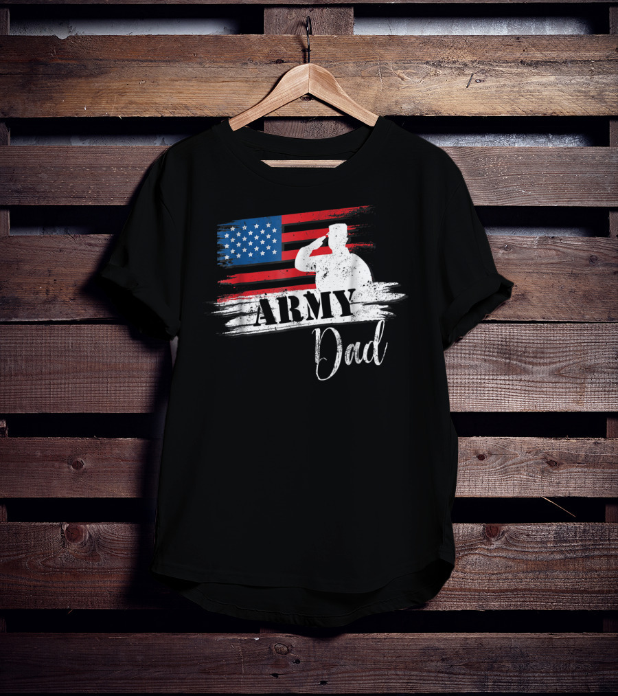Patriotic Veteran Army Dad Saluting US Flag T-Shirt