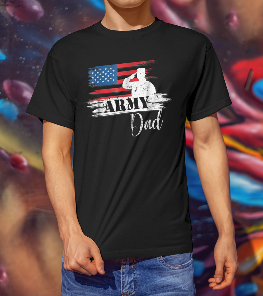 Patriotic Veteran Army Dad Saluting US Flag T-Shirt