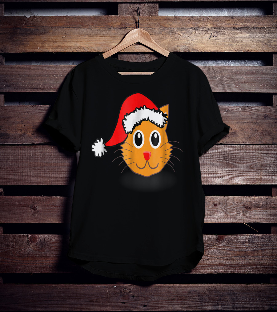 Cat Lover Grandma Kid Grandpa39 Santa Hat Cat Face T-Shirt