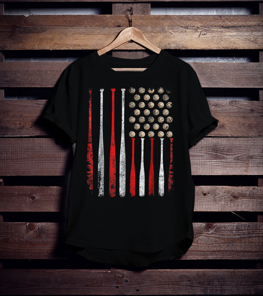 Vintage American Flag Baseball Bats And Balls T-Shirt