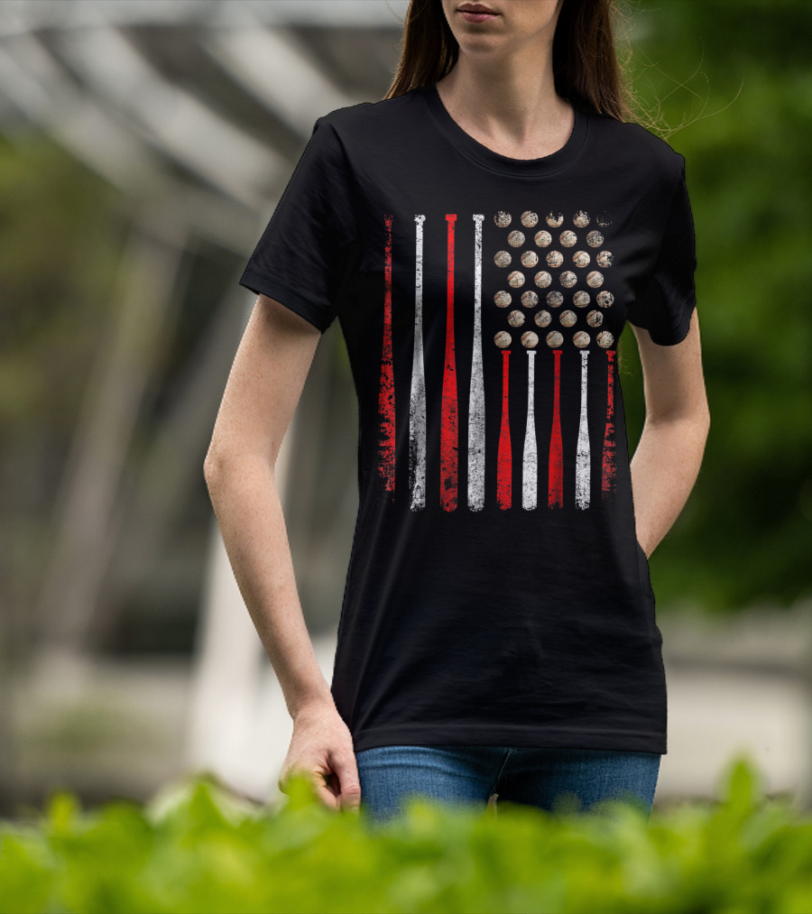 Vintage American Flag Baseball Bats And Balls T-Shirt