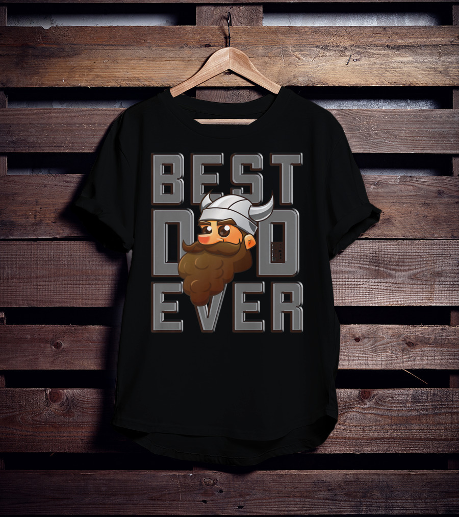 Best Viking Dad Ever Vikings Legend Pop Beard Horned Helmet Cartoon T-Shirt