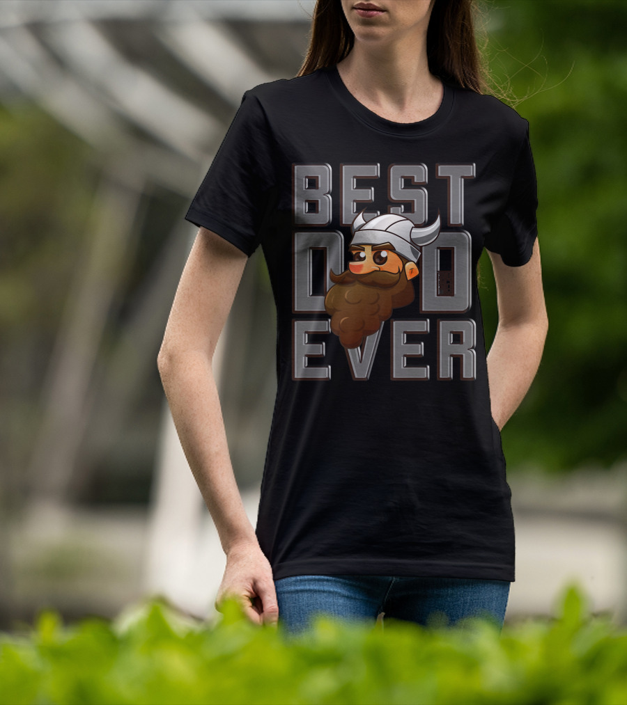 Best Viking Dad Ever Vikings Legend Pop Beard Horned Helmet Cartoon T-Shirt
