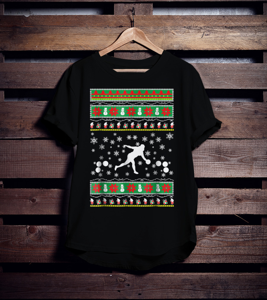 Bocce Ball Ugly Christmas Sweater Themed Dad25 Holiday Snowflakes And Presents T-Shirt