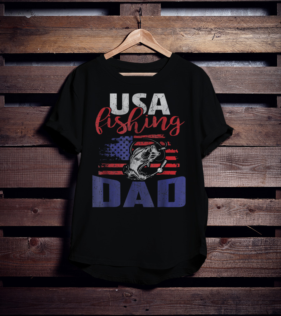 USA Fishing Dad American Flag Bass Fish T-Shirt