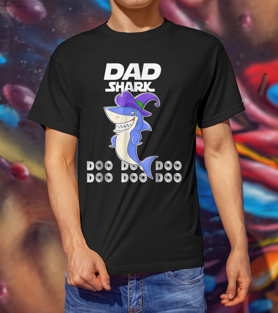 Dad Shark Doo Doo Doo Funny Shark With Witch Hat T-Shirt