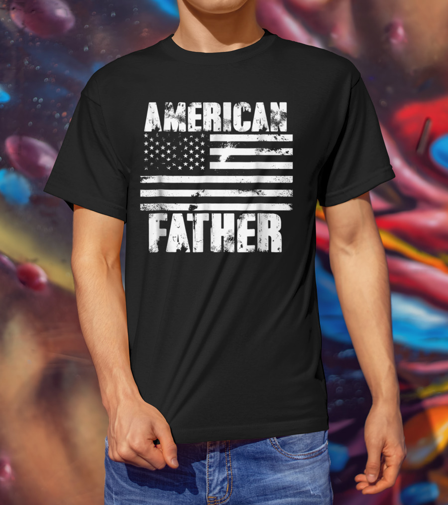 American Father Vintage US Flag Patriotic Dad T-Shirt