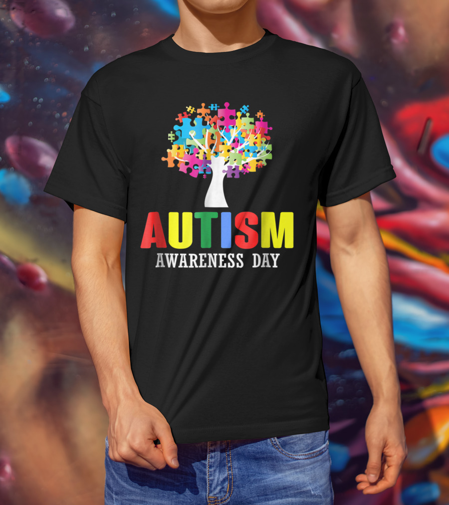 Autism Awareness Day Colorful Puzzle Tree T-Shirt