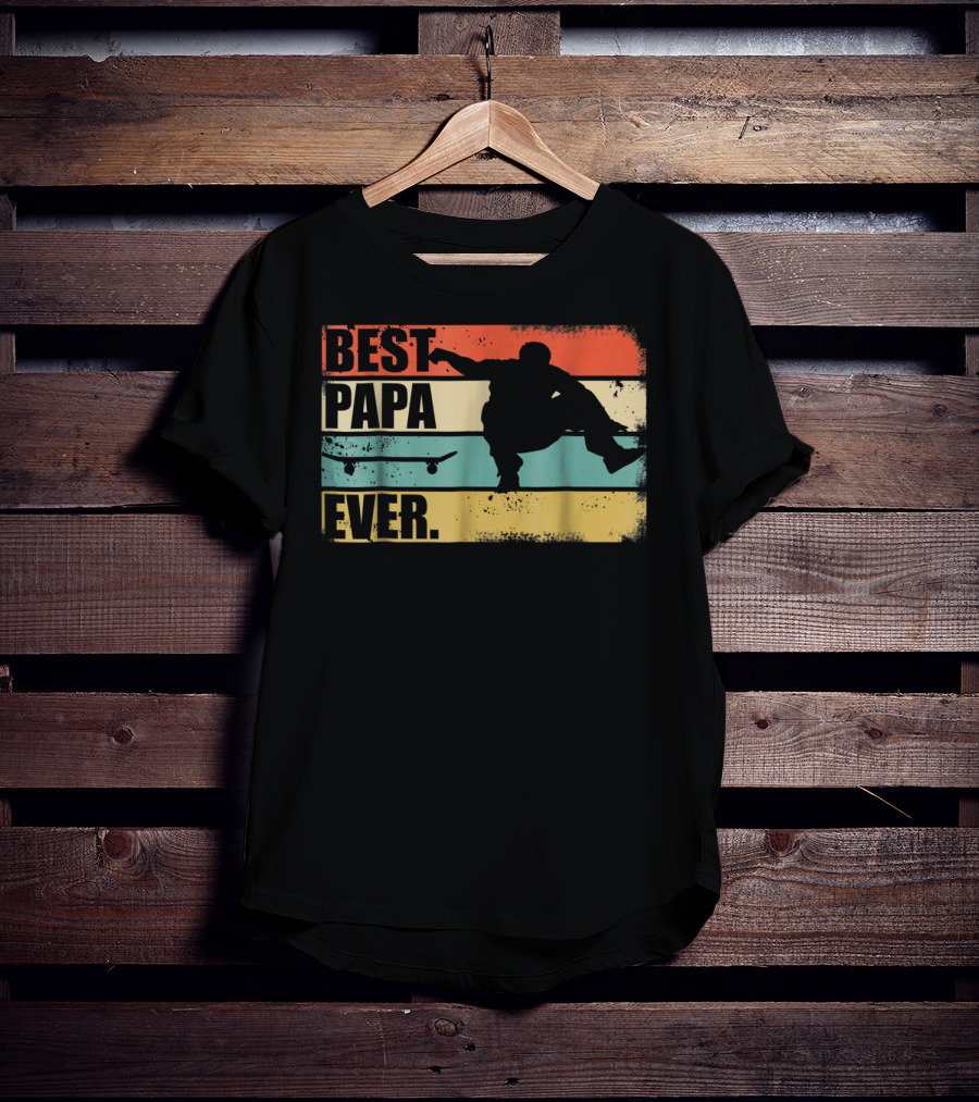 Best Papa Ever Skateboarder Silhouette Retro Stripes T-Shirt