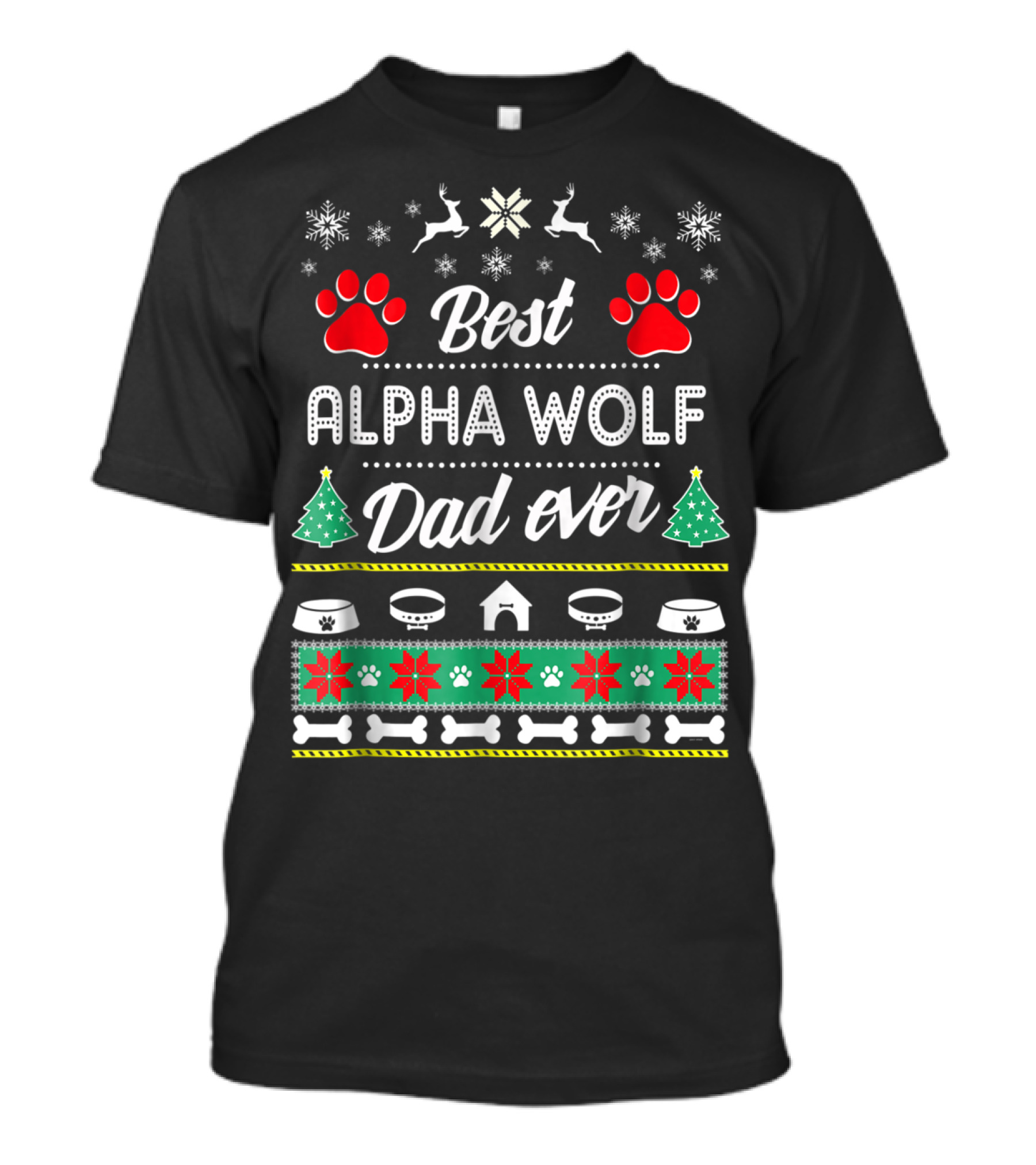 Best Alpha Wolf Dad Ever Christmas Paw Prints Snowflakes T-Shirt