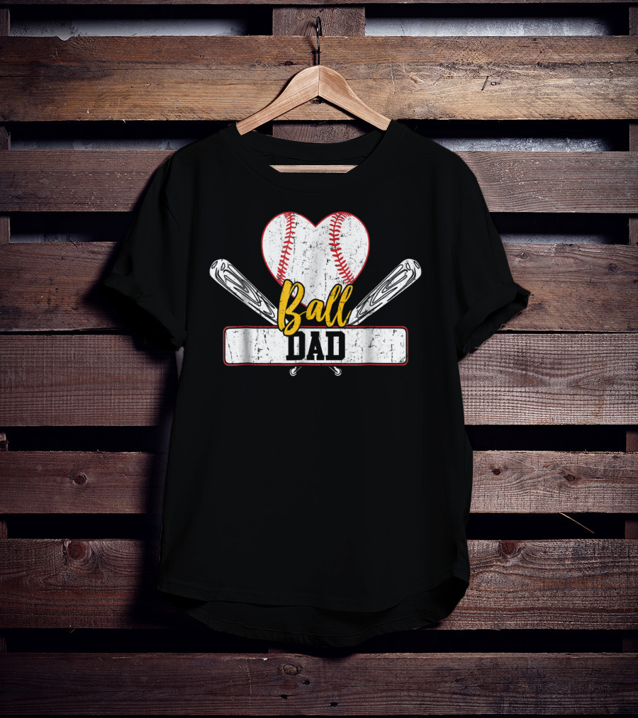 Ball Dad Heart Baseball Bat T-Shirt