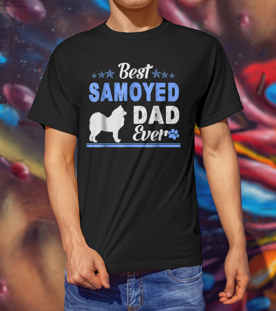 Best Samoyed Dad Ever With Stars And Dog Paw T-Shirt