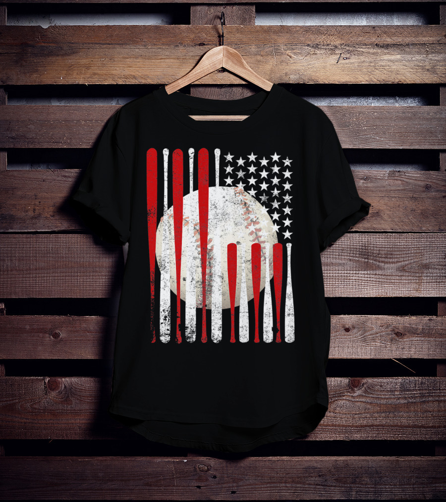 Vintage American Flag Baseball Bat Stars And Stripes Tee86 T-Shirt