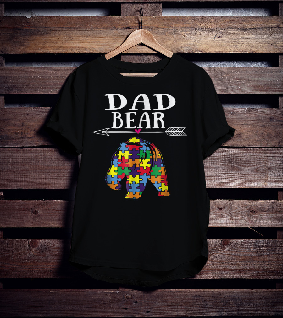 Dad Bear Autism Awareness Puzzle Pieces Arrow T-Shirt