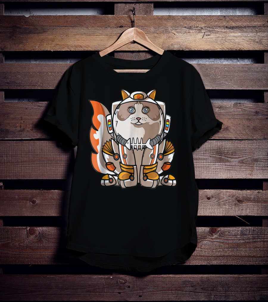 Christmas Space Ragdoll Suit Cat Astronaut With Fish Bone Helmet T-Shirt