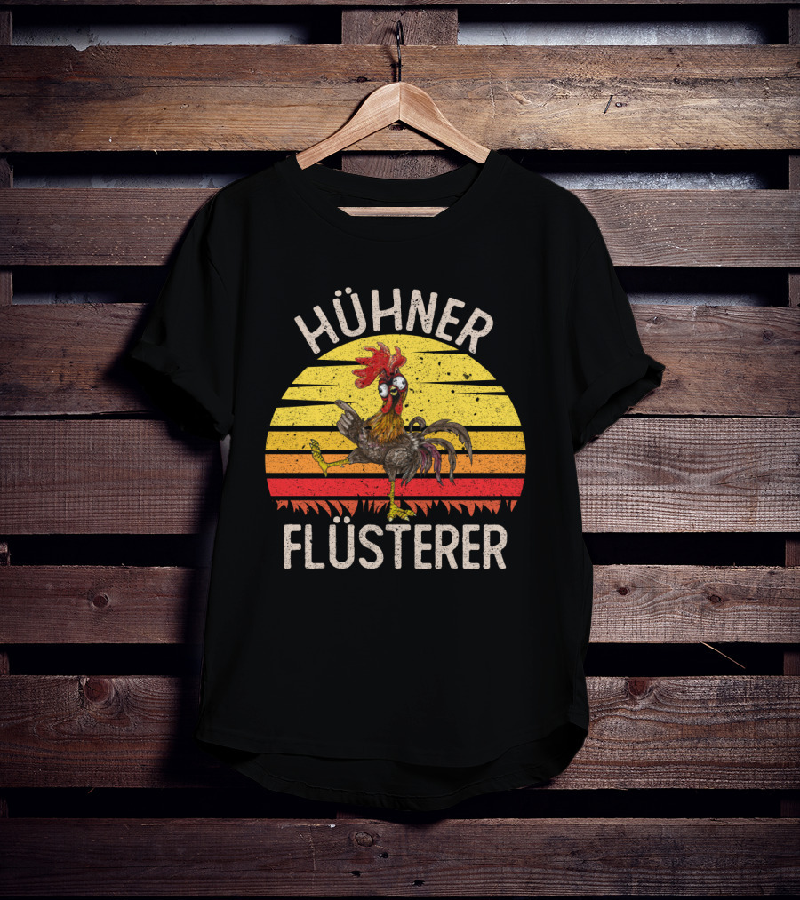 HÜHNER FLÜSTERER Retro Sunset Chicken T-Shirt
